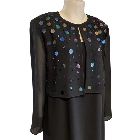 1980s Black Sequin Long Dress Set by Ursula / Medium * - Picture 1 of 4